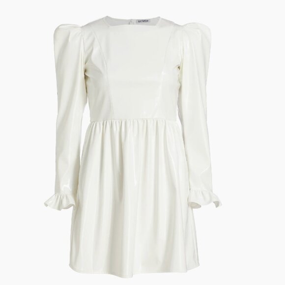 Batsheva Puff-Sleeve Prairie Minidress white PVC size 6 - Picture 2 of 8